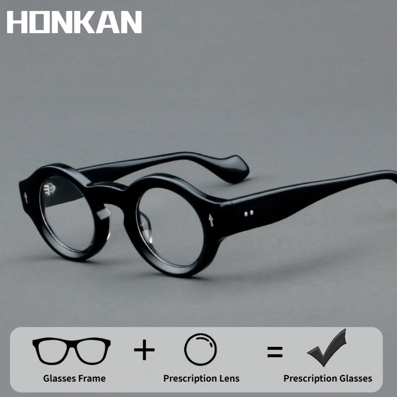 

Round Thick Acetate Spectacle Small Frame Fashion Rivet Optical Glasses Men Reading Glasses Lady Vintage Prescription Eyeglass