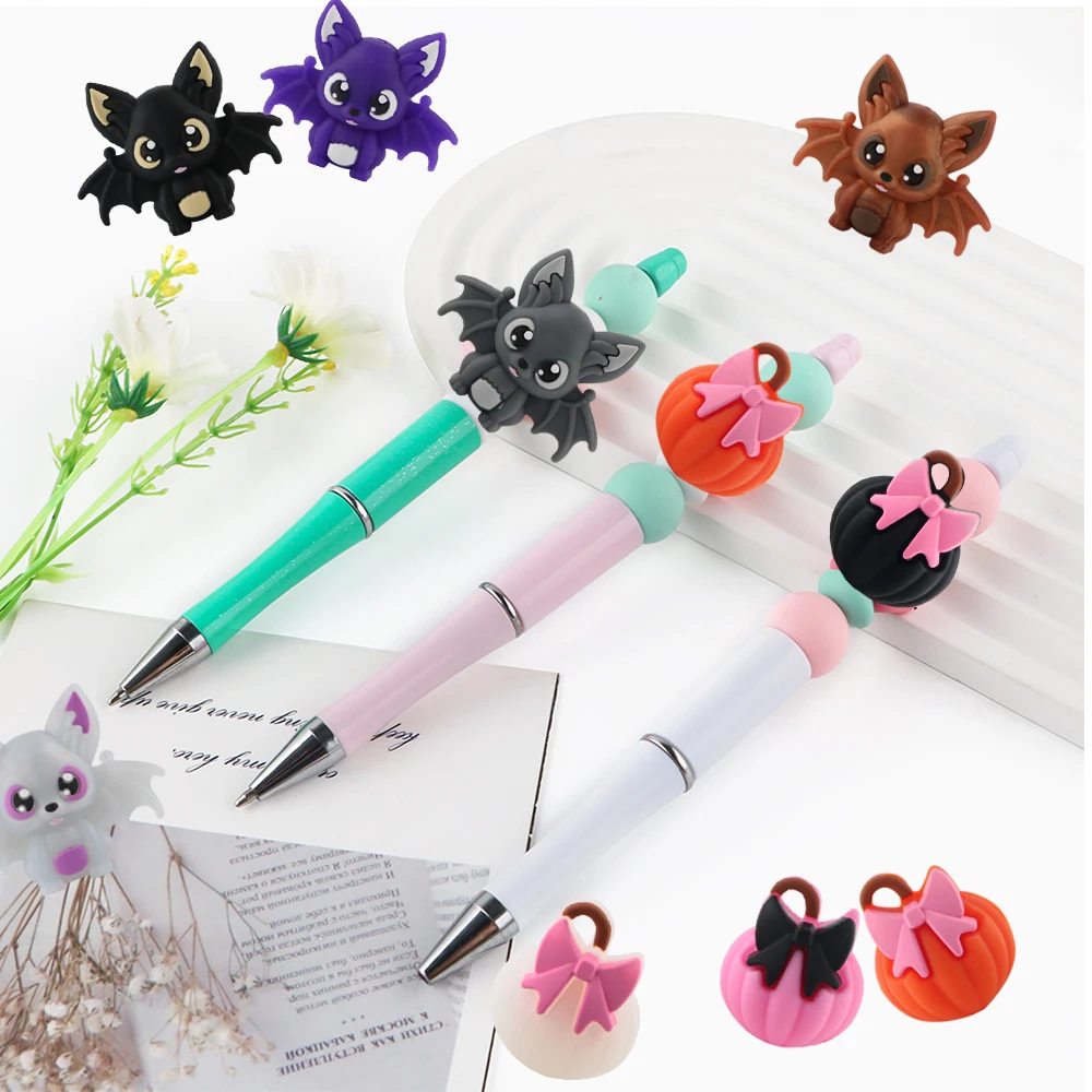 8 teile/los 3D Modell Cartoon Fledermaus Kürbis Silikon Perlen Für Schmuck Machen DIY Armband Schlüsselbund Perlen Stift Zubehör