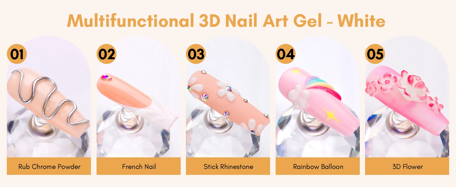 Makartt 3D Nail Gel Sculpting Gel Nail Art Glue Kit, White Craving Gel und Black Candy Molding Gel No Wipe Embossed Gel Polish – Detail 15