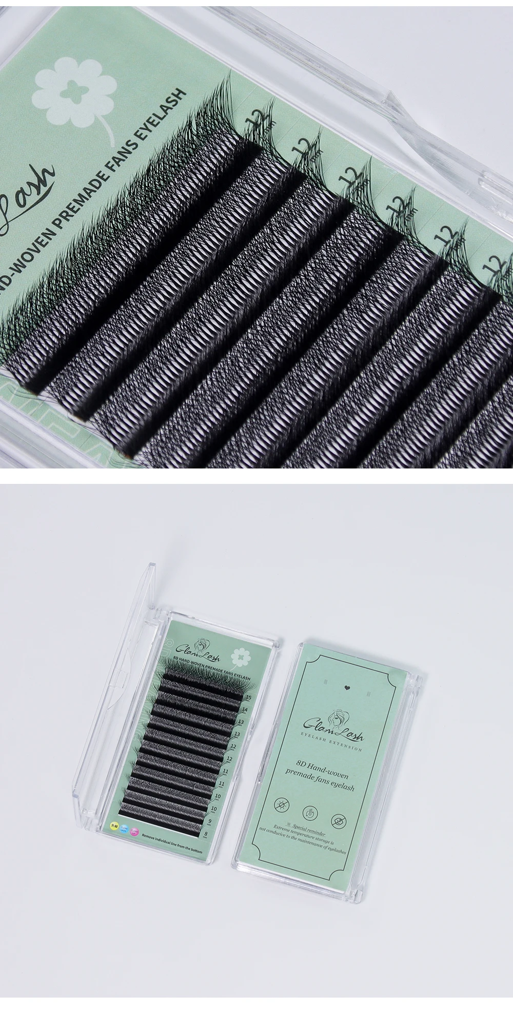 Glamlash 8d-w geformte Wimpern verlängerung c/d/l/lu/m vorgefertigte Volumen ventilatoren Klee w Stil Wimpern falscher Nerz weich leicht fanierend natürlich – Detail 8