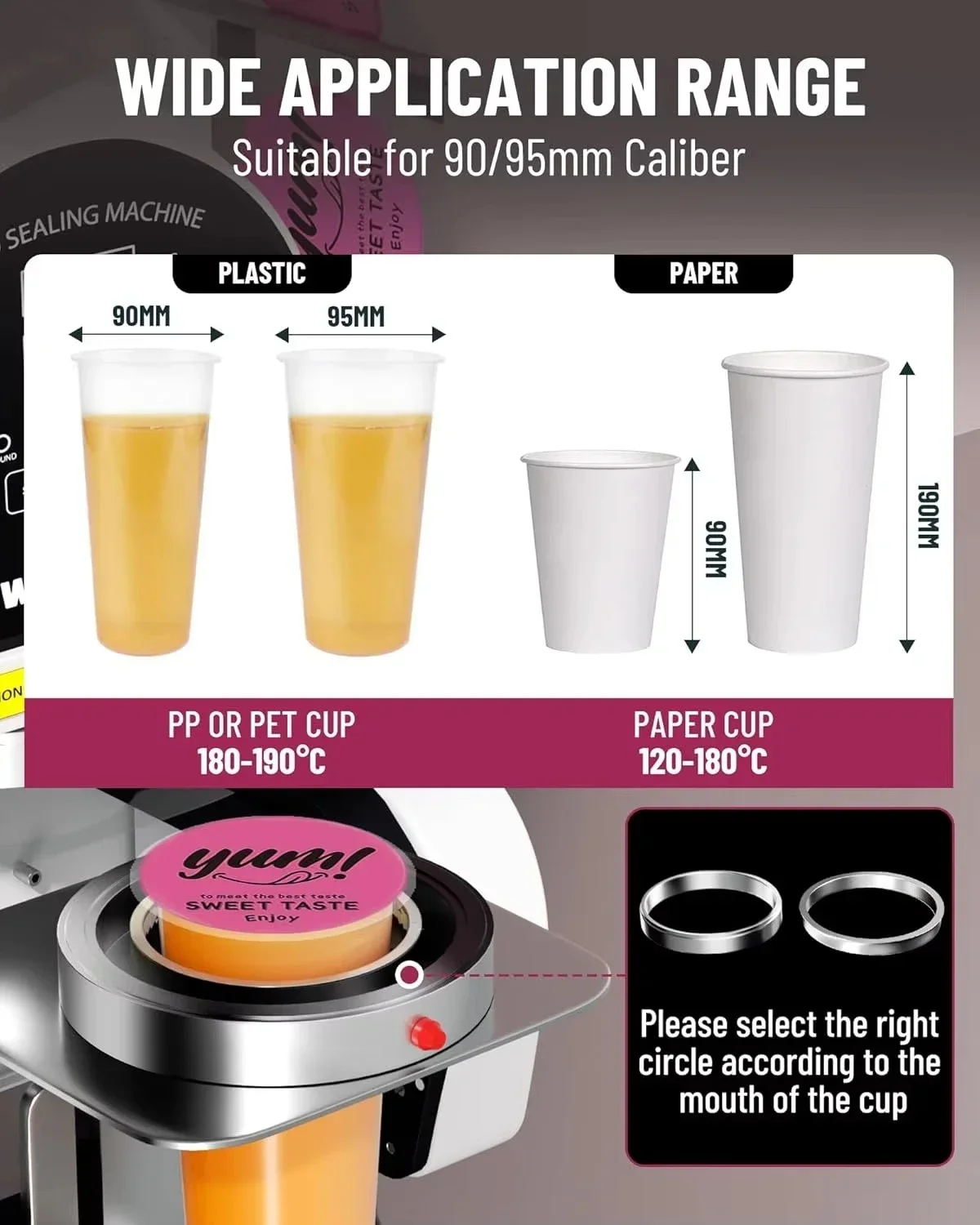 Máquina de Selagem de Copos Elétrica C0/3.54/3.74IN, Máquina de Selagem Automática Completa para Copos 89/90/95MM 3.5