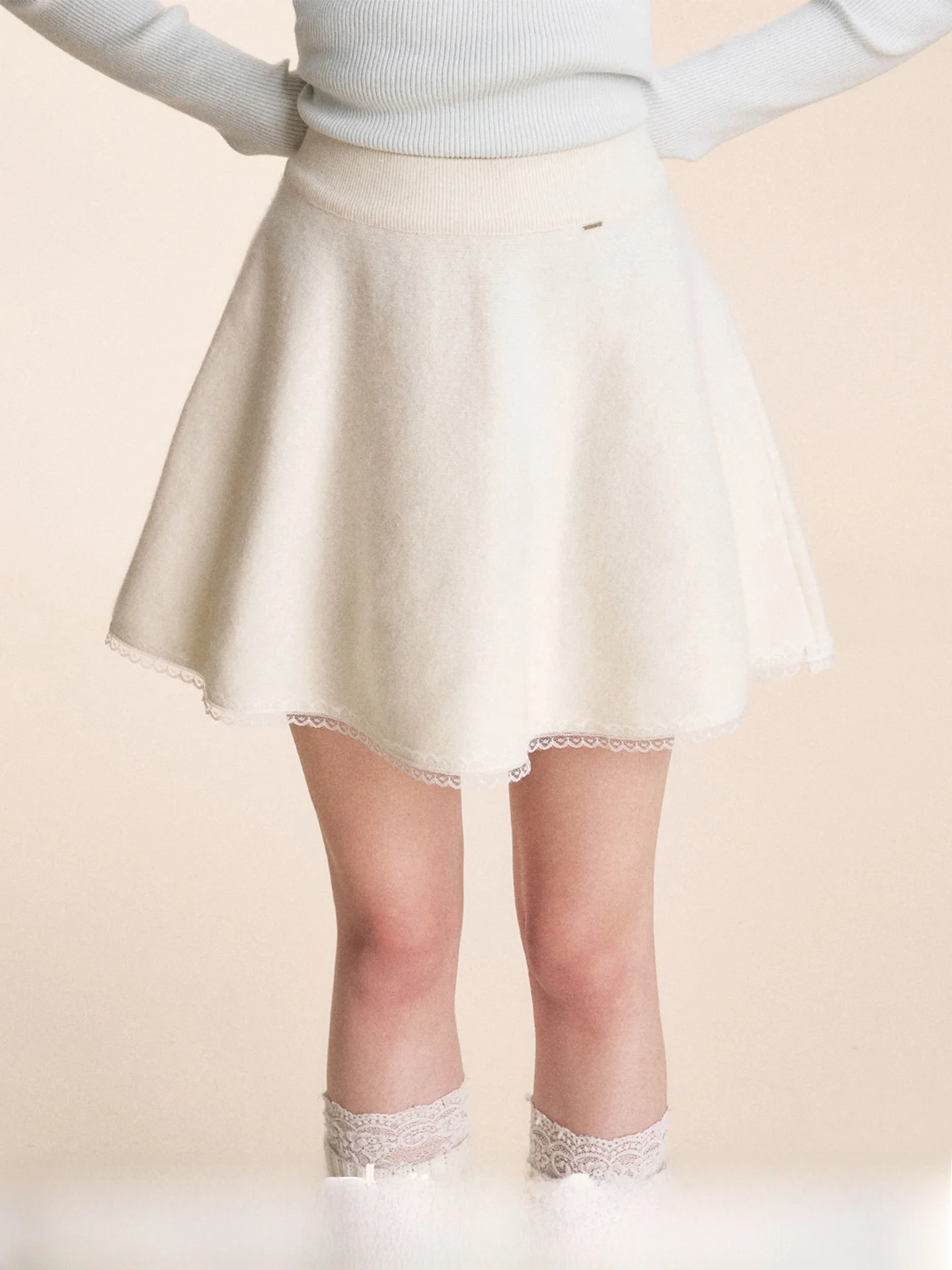 

Romantic Lace Rabbit Fur ort A-Line Skirt Elastic Waist Patchwork Design Ladies Casual Faion Skirts by FR KROCHE