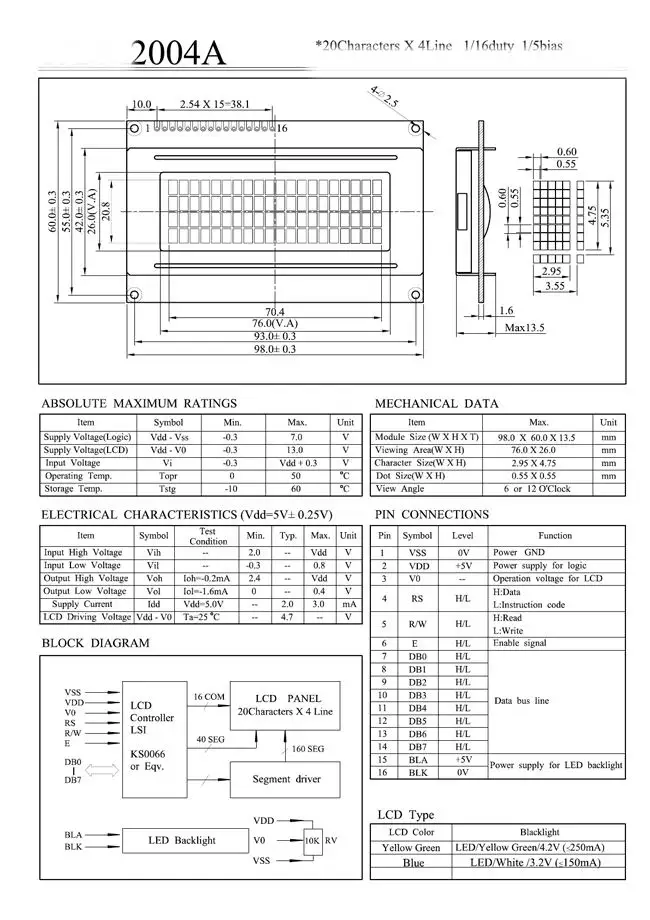 LCD2004 2004 20x4 2004A Blue/Yellow Green/White Screen SPLC780D Character LCD IIC I2C Serial Interface Adapter Module AIP31066
