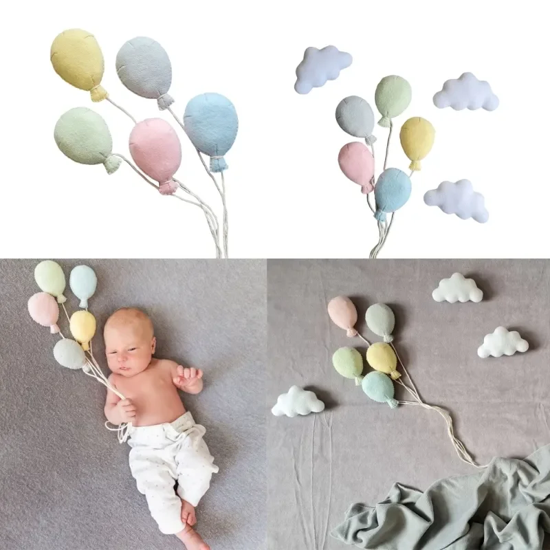 8Pcs Balloon Clouds Set Handmade Wool Felt Star Moon Newborn Photography Props Home Party  Decorations Infant Photo Backdrop