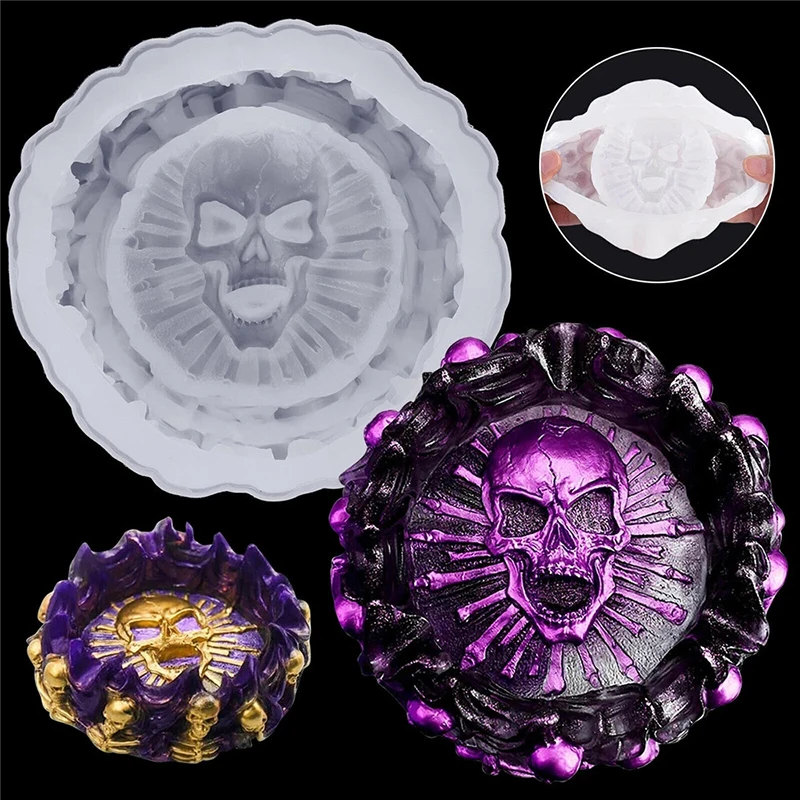 

Silicone Crystal Epoxy Mold DIY Cement Resin Ashtray Craft Mould Halloween Skull Making Tools UV Gift Boy Skull Ashtray Molds