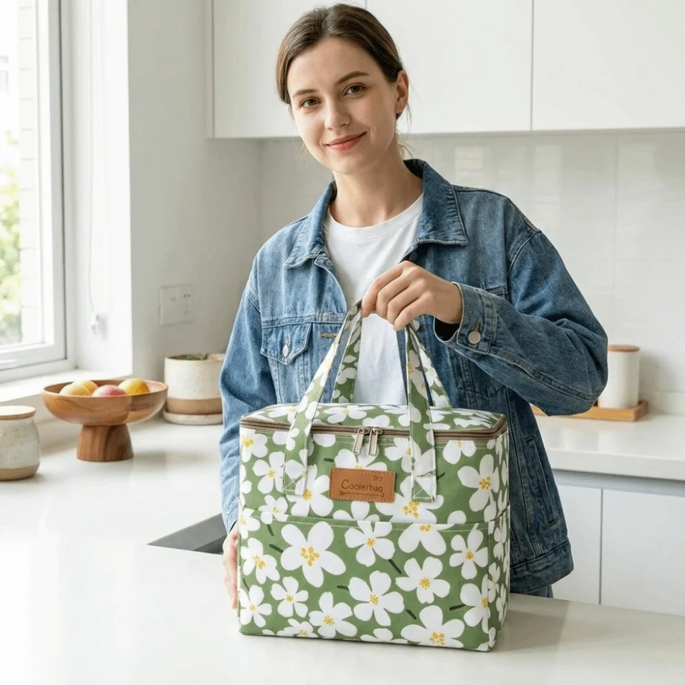 Oxford Fabric Floral Print Insulated Bag Large Capacity Waterproof Lunch Bag Oilproof Reusable Food Carrier Dailu Use