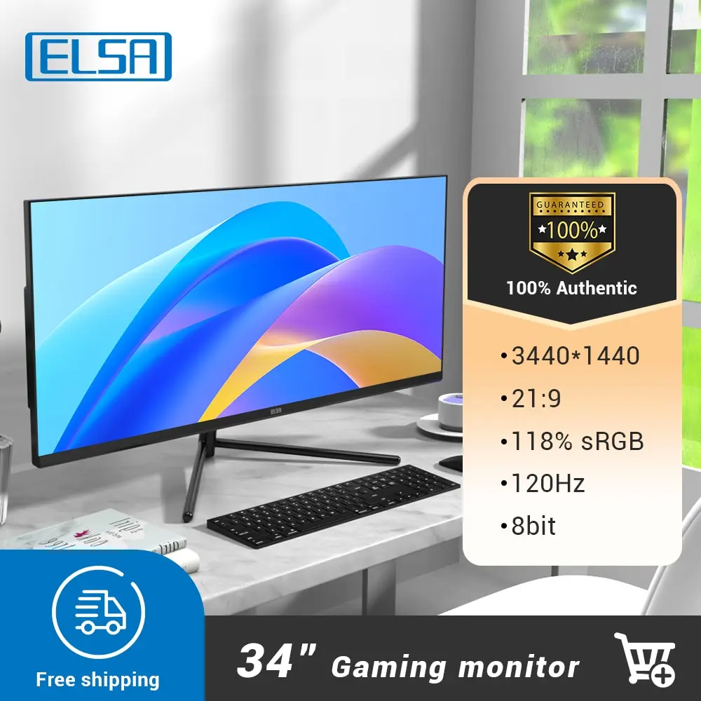 ELSA 34 Inch Display 120Hz Display WQHD Desktop Gameing Computer Screen 3440x1440 Monitor 34G1