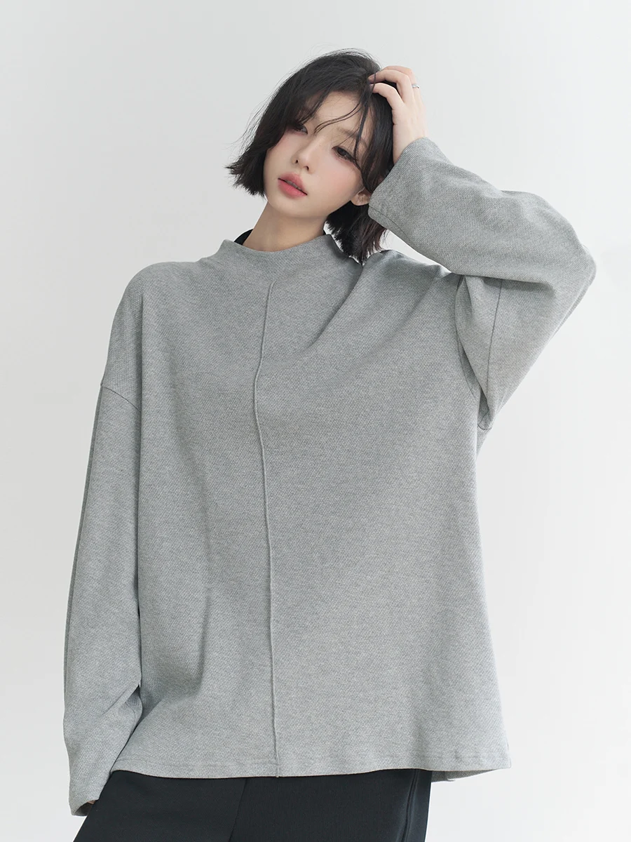 

Универсальная свободная футболка с длинным светом в музее авитации, женская весенне-осенняя цветная повседневная хлопковая футболка с высоким воротником