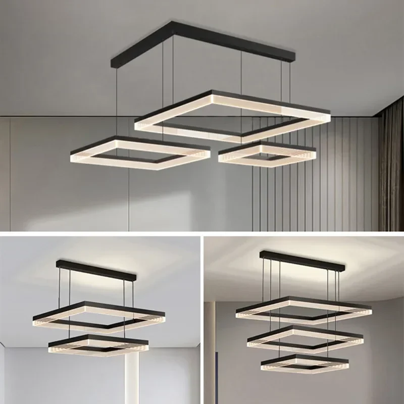 Imagem -05 - Nordic Black Square Dimmable Chandelier Led Pendant Lighting Suspend Lamp Luminárias para Quarto Sala de Estar Lustre