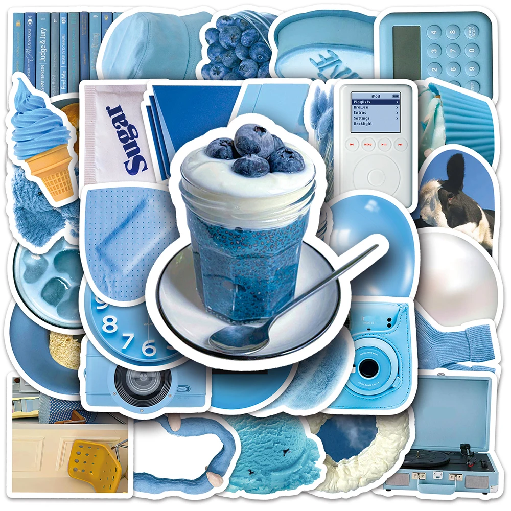 

10/30/50pcs Blue INS Style Aesthetic Art Stickers Cute Cartoon Sticker DIY Suitcase Phone Guitar Kawaii Girls Decals Decoration