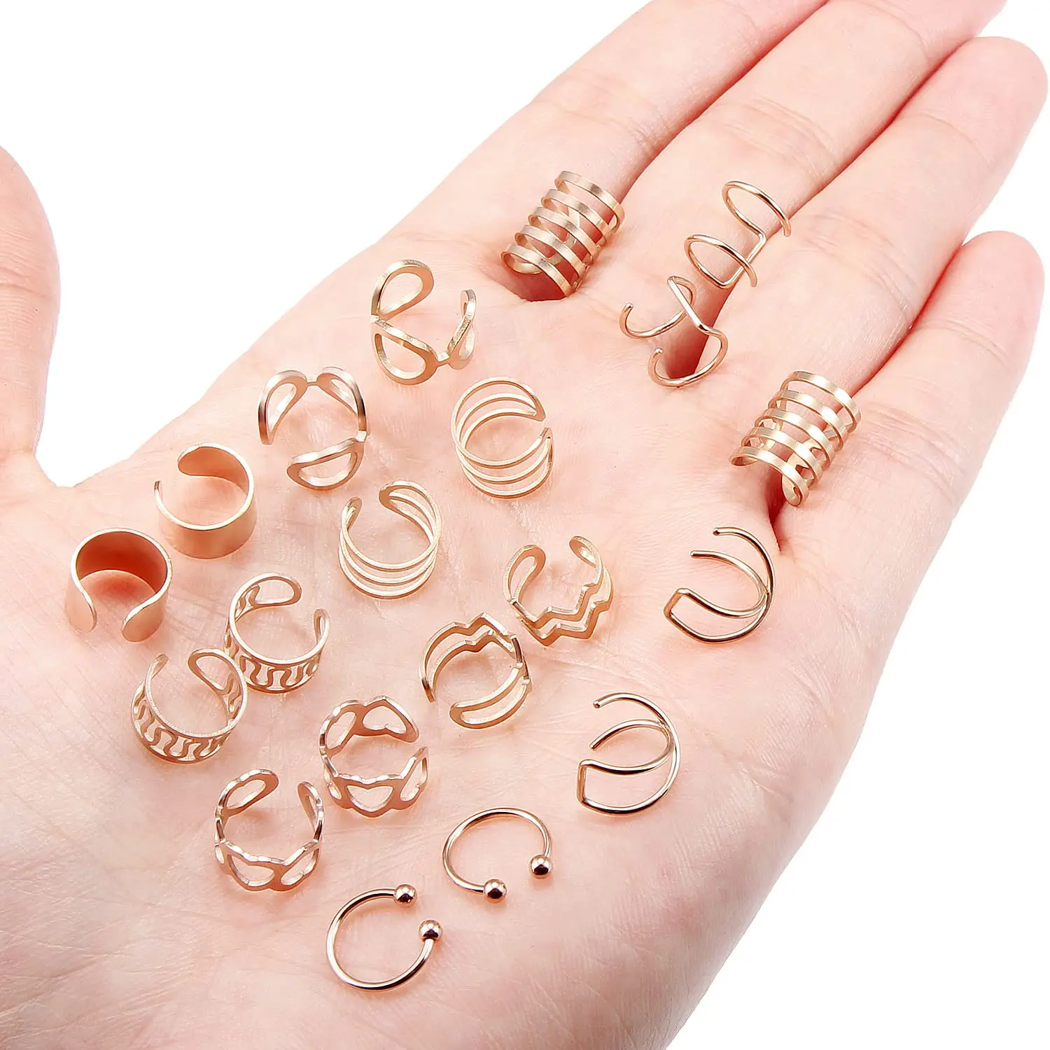 Ajustável Não-Piercing Cartilagem Clip-On Brincos, Falso Helix Ear Cuff, Lip Nose Ring, Piercing, Rose Gold, 2-20Pcs