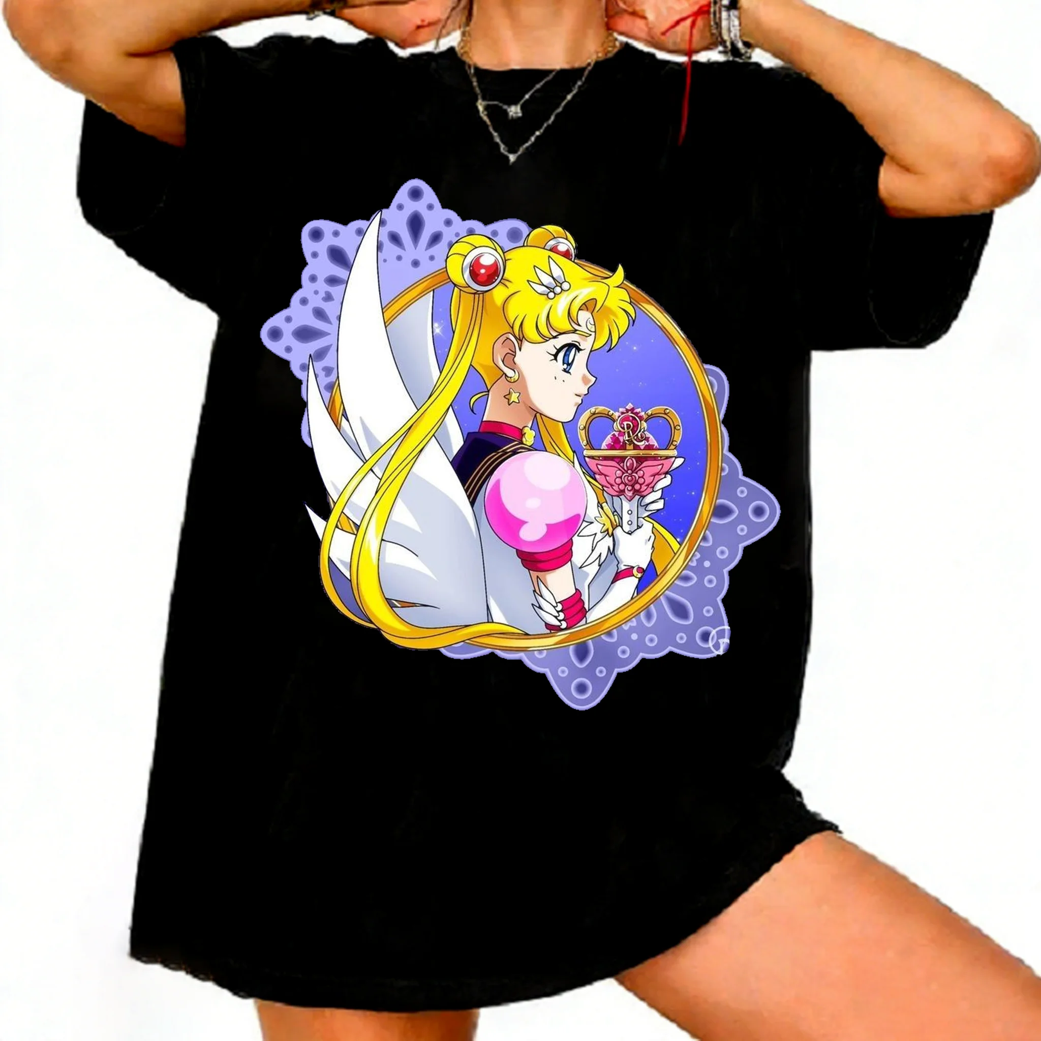Camiseta con gráfico de Anime Retro de los años 90 de Sailor Moon, camiseta de algodón de verano para hombres y mujeres, ropa de calle informal de tendencia, camiseta de manga corta para parejas, Top de Hip Hop