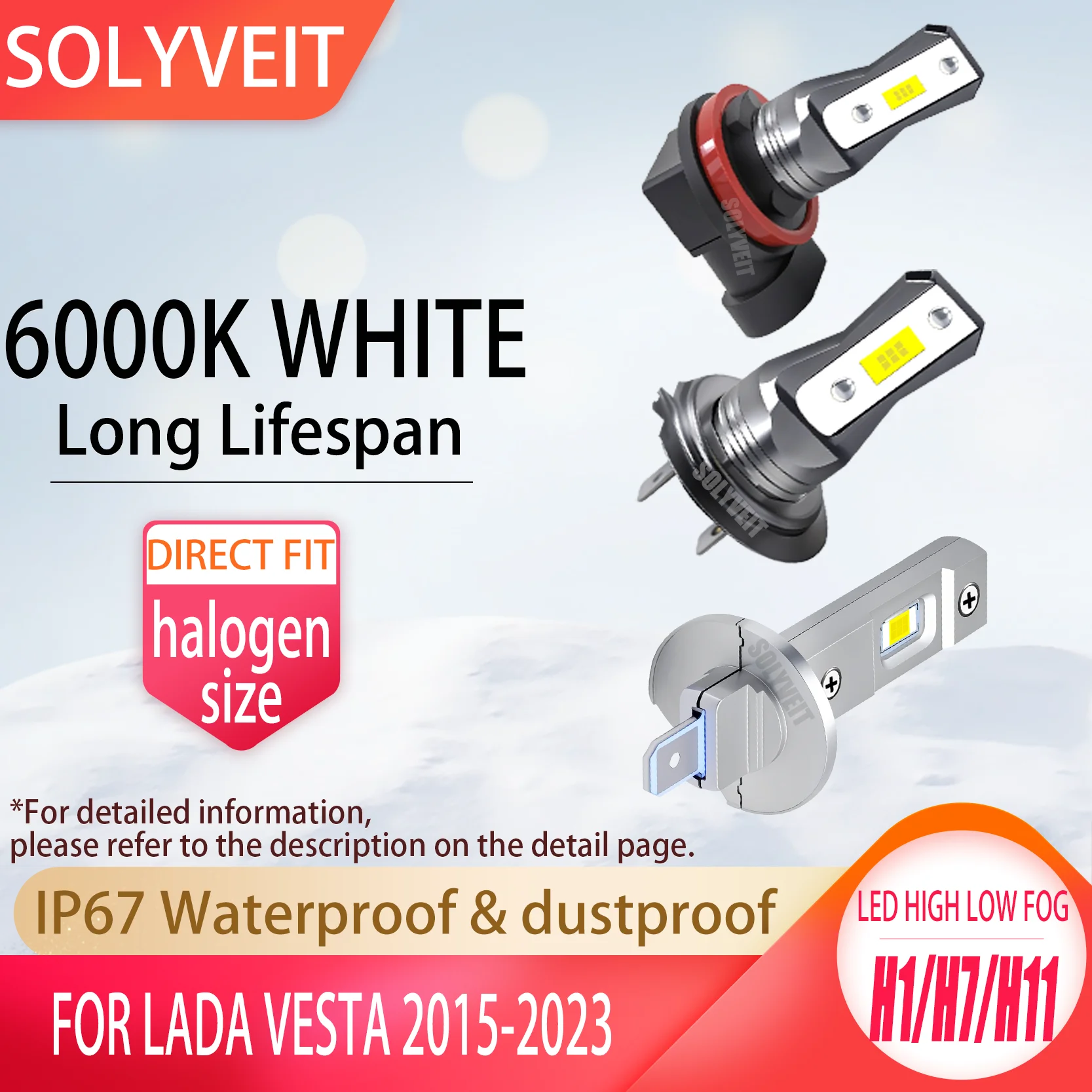 

H1/H7/H11 LED Car Headlight High Low Beam Foglamp 6000k White 12v FOR LADA VESTA 2015 2016 2017 2018 2019 2020 2021 2022 2023