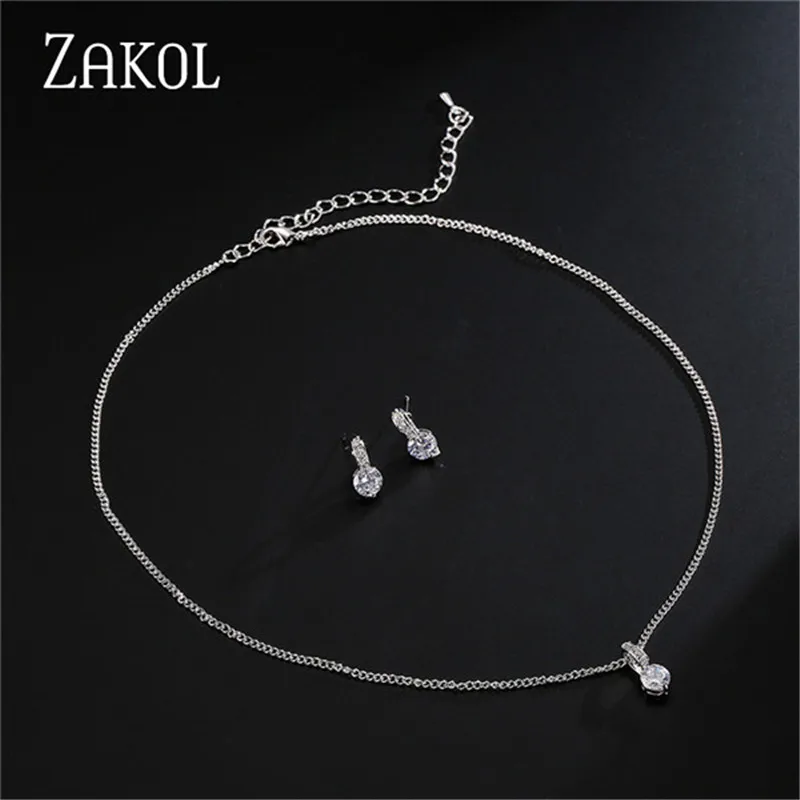 ZAKOL Bridal Jewelry Sets Female Jewellery With Zircon Set of Earrings Pendant Necklaces Gift Party for Woman FSSP028