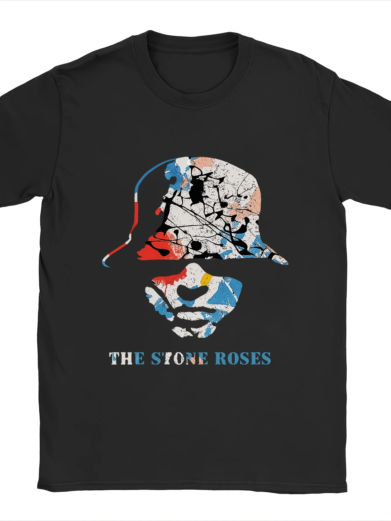 Stone Roses Men'S Official Merchandise T-Shirt | Ian Brown Portrait and Iconic Logo Print - Soft Retro British Rock T-Shirt
