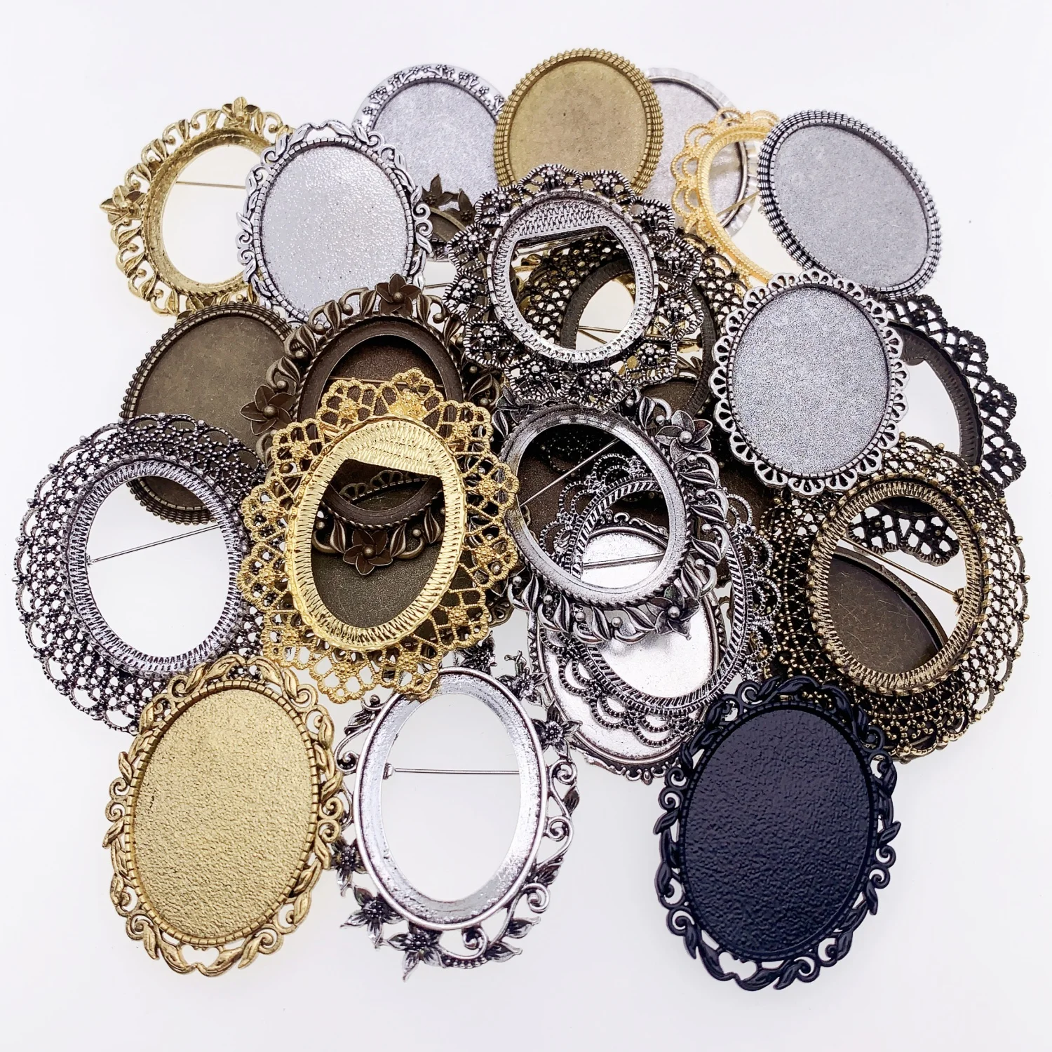 Fit 30x40mm Oval Cabochons Brooch Blank Bezel Vintage Base Set For DIY Jewelry Making Handmade Accessories 5pcs K06412