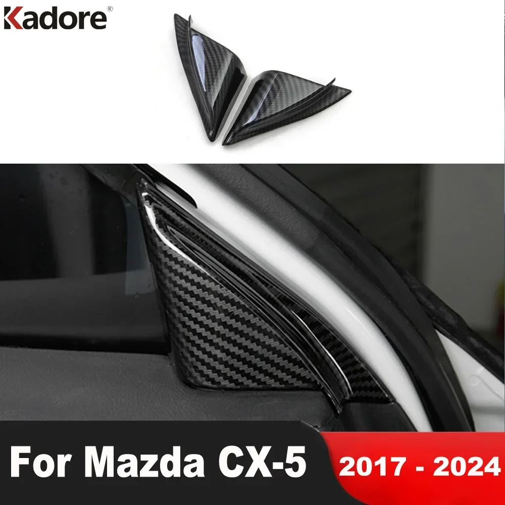 Car Front Inner Door A Pillar Triangle Cover Trim For Mazda CX5 CX-5 KF 2017-2022 2023 2024 Carbon Fiber Interior Accessories