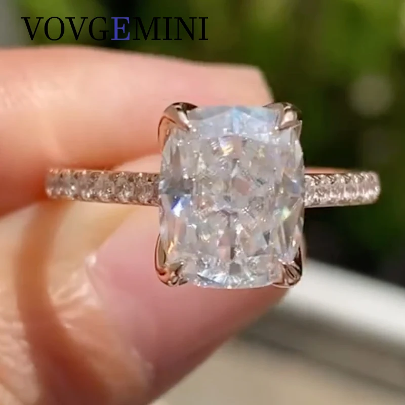 VOVGEMINI 2 carati anello Moissanite 6x8mm taglio cuscino puro reale 18 carati rosa giallo oro bianco 585 gioielli di alta qualità per il matrimonio