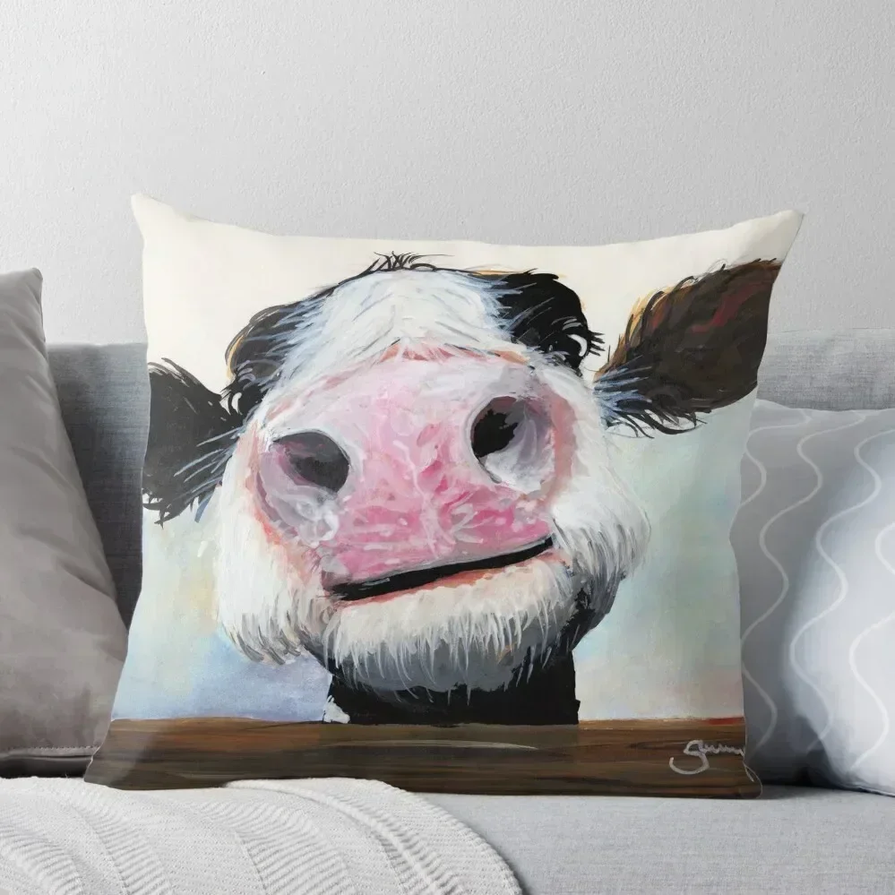 NOSEY COW 'HEY! HOW'S IT GOIN'?' BY SHIRLEY MACARTHUR Throw Pillow Decorative Sofa Cushion luxury sofa pillows pillow