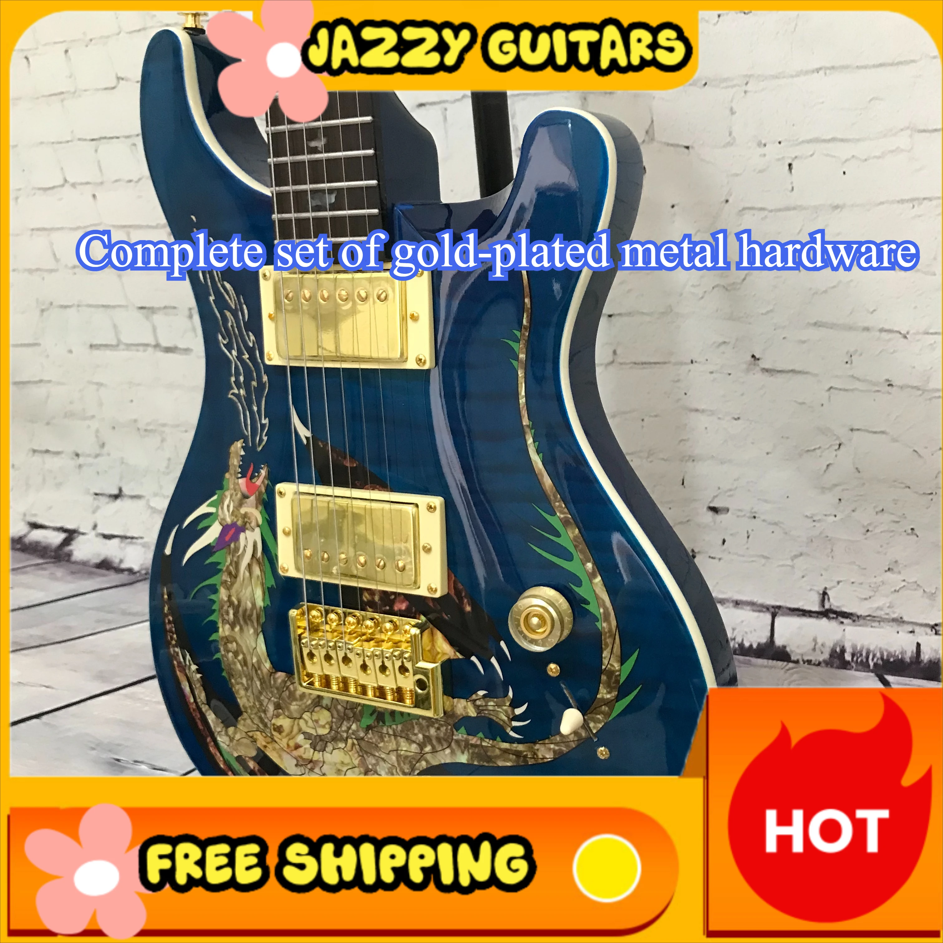 PRS Electric Guitar Full Set Gold Plated Metal Hardware National Style Blue Dragon Popular Full Style Balanced Adaptation