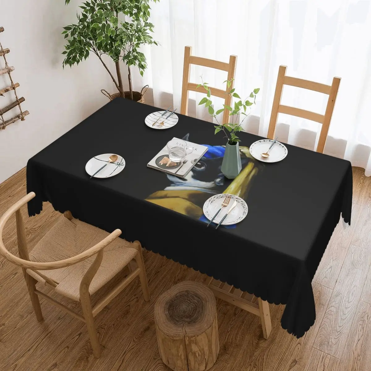 Rectangular Waterproof Oil-Proof With A Pearl Earring Tablecloth Table Cover 40