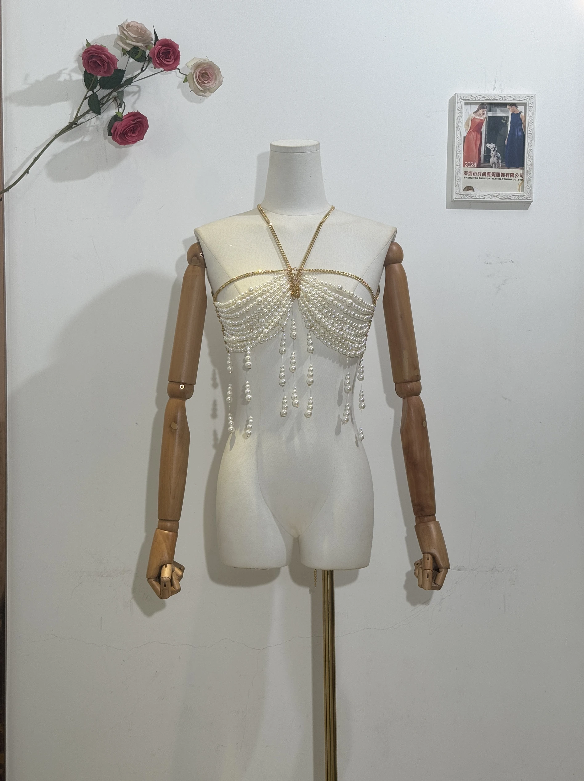 2025 Sexy Corset corps chaîne Spice Girl sirène Bikini Costume dos nu cou pierre perlée Bustier charmes