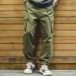 Maden Vintage Tactical Tapered Pants for Men 100% Cotton Wide Cargo Pant Casual Baggy Large Pockets Trousers Streetwear