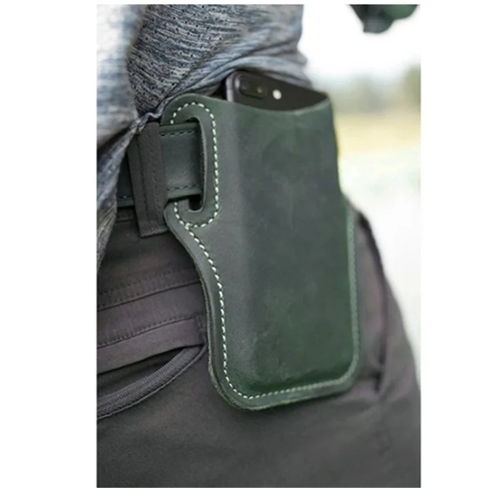 Genuine Leather Cellphone Belt Waist Bag For Men Male Vintage Handmade Loop Holster Mobile Phone Cover Case Holder Bags Man