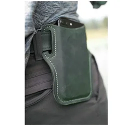 Genuine Leather Cellphone Belt Waist Bag For Men Male Vintage Handmade Loop Holster Mobile Phone Cover Case Holder Bags Man