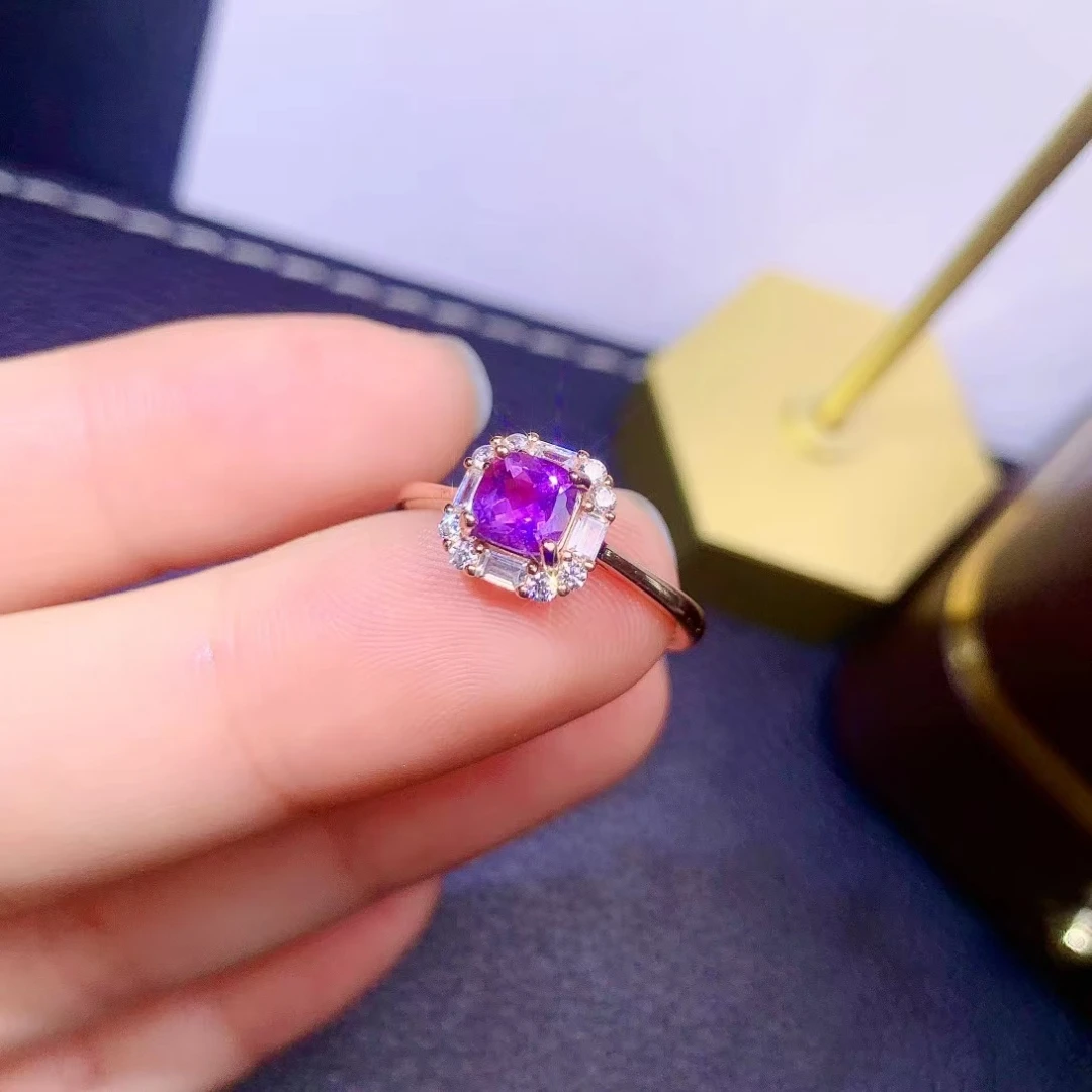 الكلاسيكية الأحجار الكريمة خاتم الخطوبة للمرأة 5 مللي متر الأميرة ساحة قطع الجمشت الطبيعي الدائري الصلبة 925 الفضة جمشت مجوهرات #4