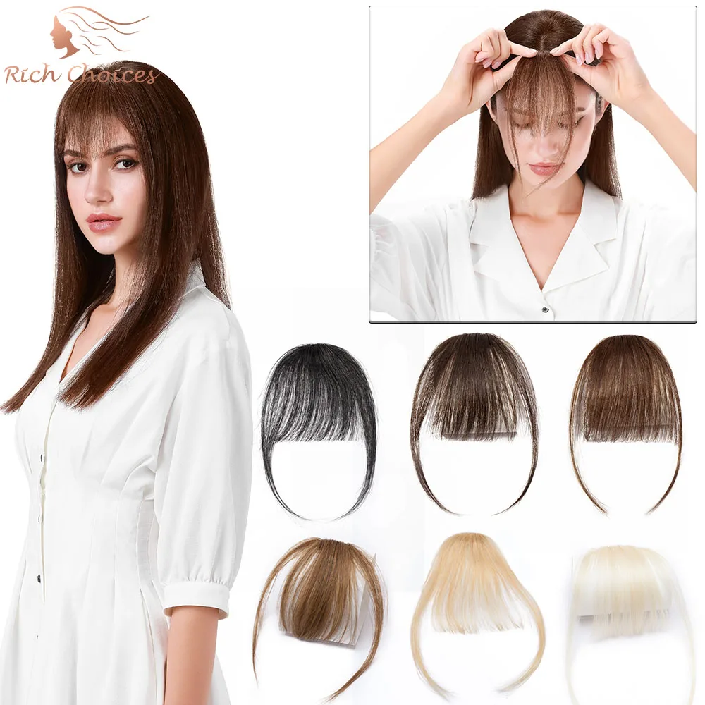 Mini Thin Air Blunt Light Bangs Human Hair Bangs with Temples Headband Hand-made Natural Clip on Bangs Hairpiece