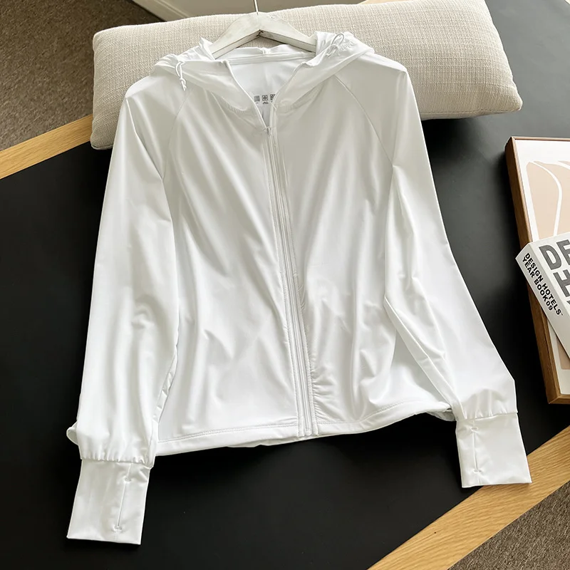

Outdoor Summer Women's Sun-protective Clothing Elastic Short Jacket Quick-drying Loose Zip-up Sports Coat Hooded UV Outerwear