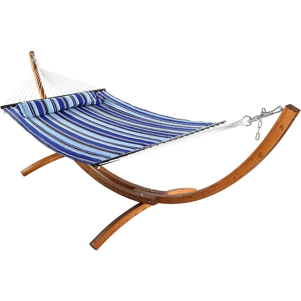 

Hammock, Double Quilted Fabric Hammocks with 12-Foot Curved Arc Wood Stand, 400-Pound Capacity, Hammock