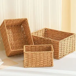 Imitation Wicker Storage Basket Paper Rope Organizer Container Bin Shelves Cupboard Drawer Sundry Bath Cosmetic Towel Container