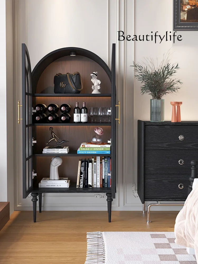 

home furniture all items French retro solid wood bookcase Arched TV side cabinet Middle antique living room entrance storage cab