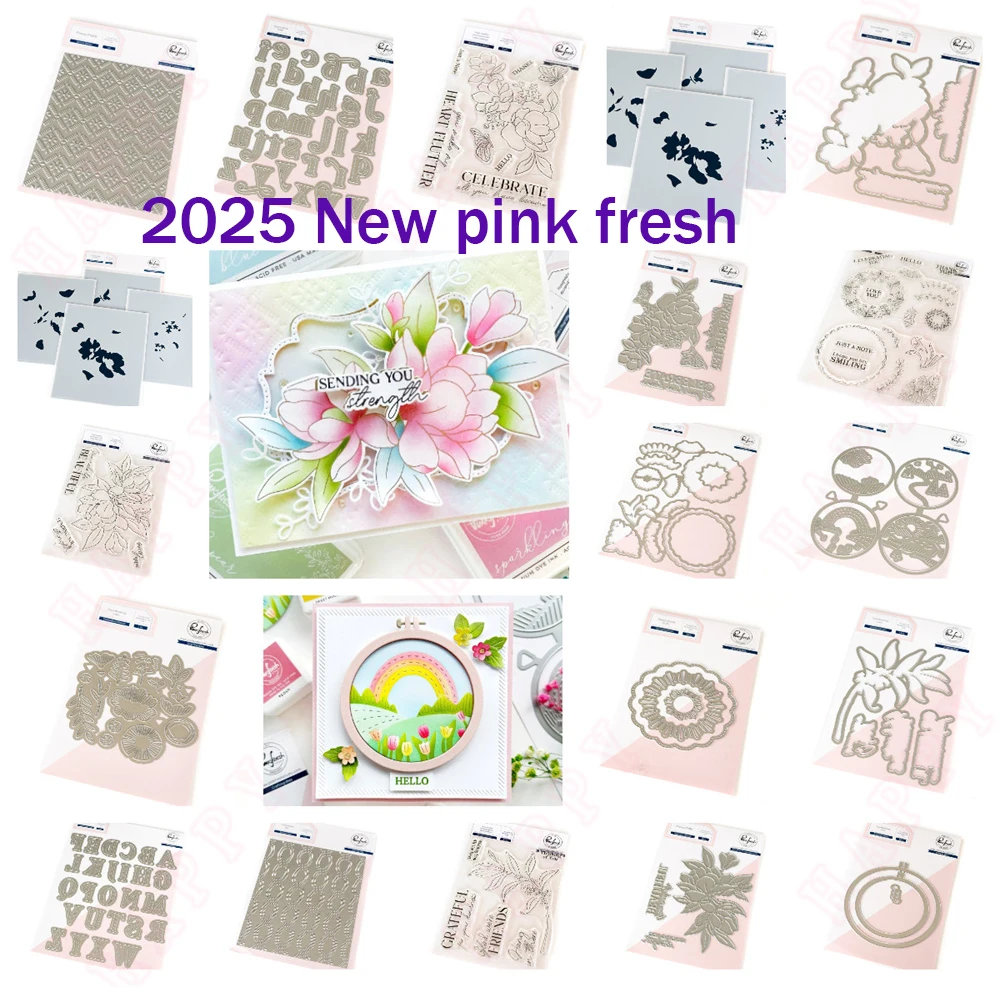 Jan 2025 New pink Floral Kaleidoscope Metal Cutting Dies Stamp Stencil Hot Foil Set DIY fresh Scrapbook Card Handmade Embossing