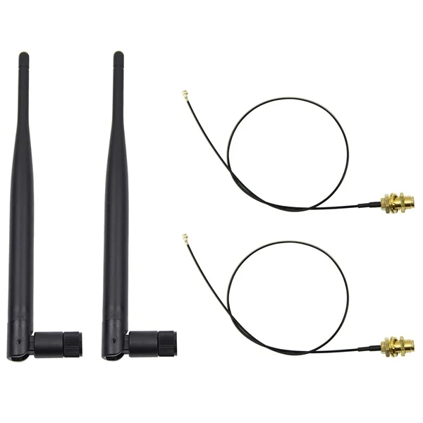 4 x 6DBi 2.4GHz 5GHz Dual Band WiFi RP-SMA Antenna + 4 x 35cm U.Fl / IPEX Cable