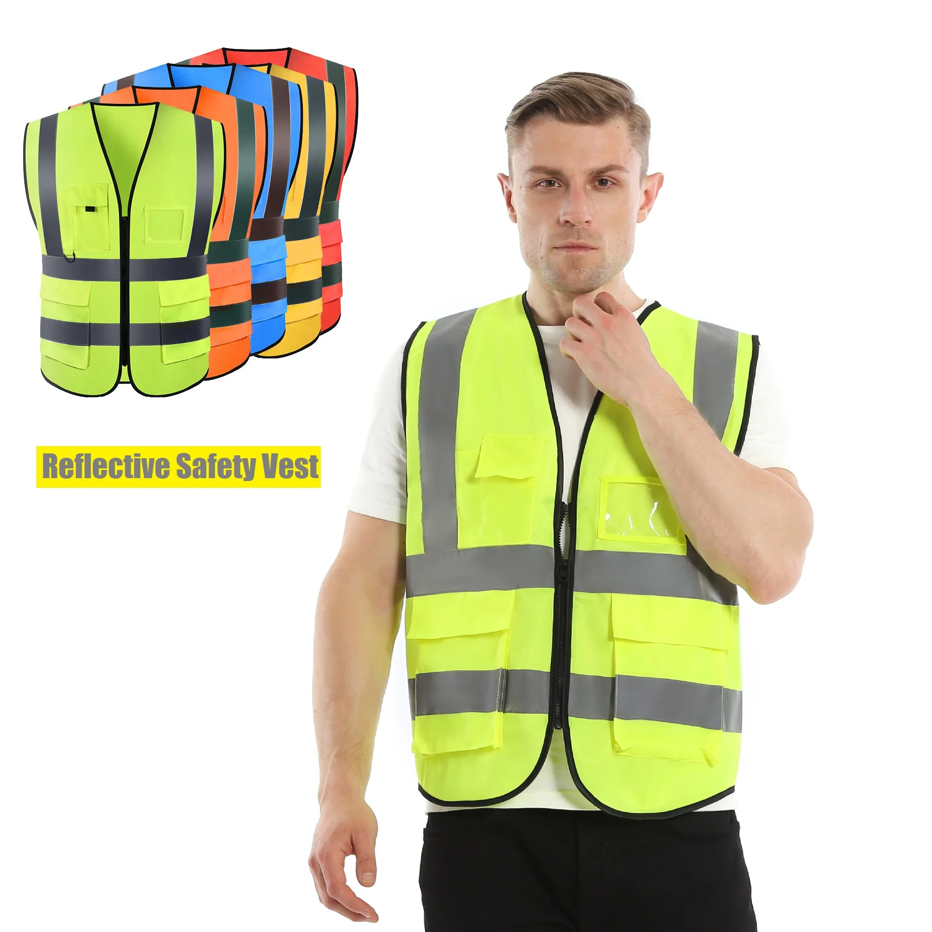 Breathable Fabric High Reflective Safe Vest Multi-pocket Traffic Railway Coal Miners Uniform For Working Racing Running 6 Colors