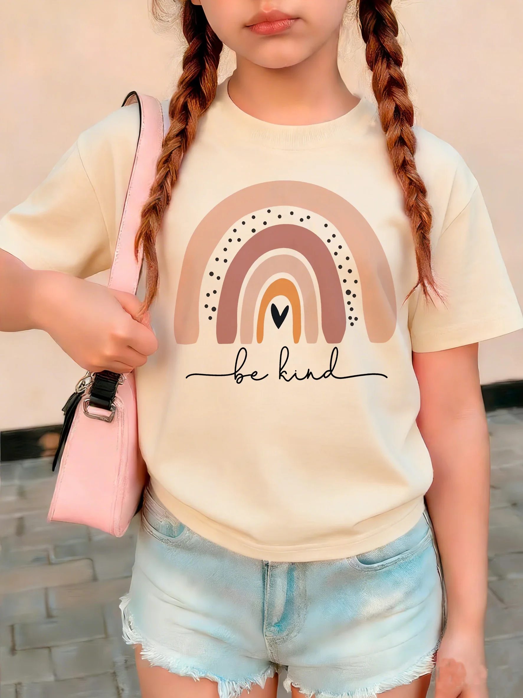 Funny Rainbow Cartoon Print Stylish Design T Shirts Kids Children's T-shirt Boys Girls Summer Spring Casual Top Tee