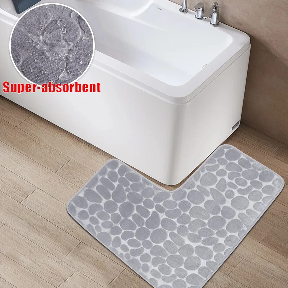 

1pc Cobblestone L-shaped Floor Mat Soft Non-slip Bath Mat Shower Room Doormat Bath Corner Shower Mat Entry Doorway Floor Rug 카펫