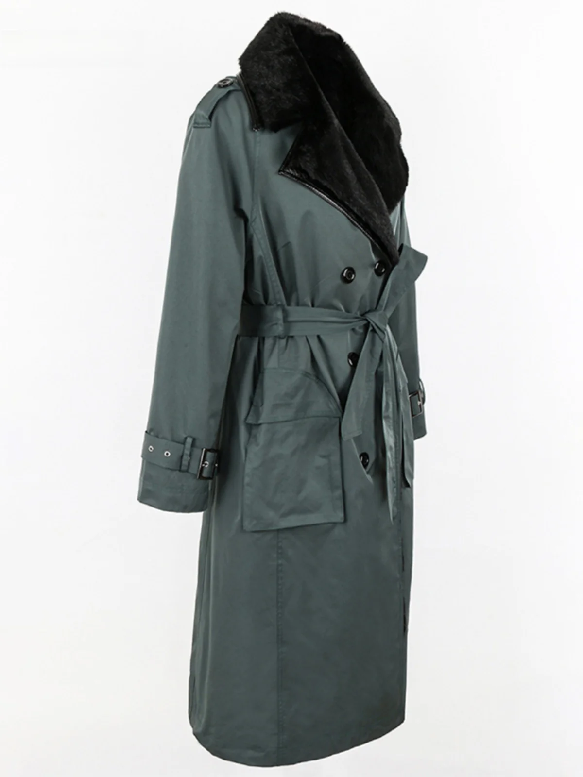 Nerazzurri Winter Fur Coat Women's Style Detachable Inner Liner Belted Haining Eco-friendly Leather Long Coat Korean Commute