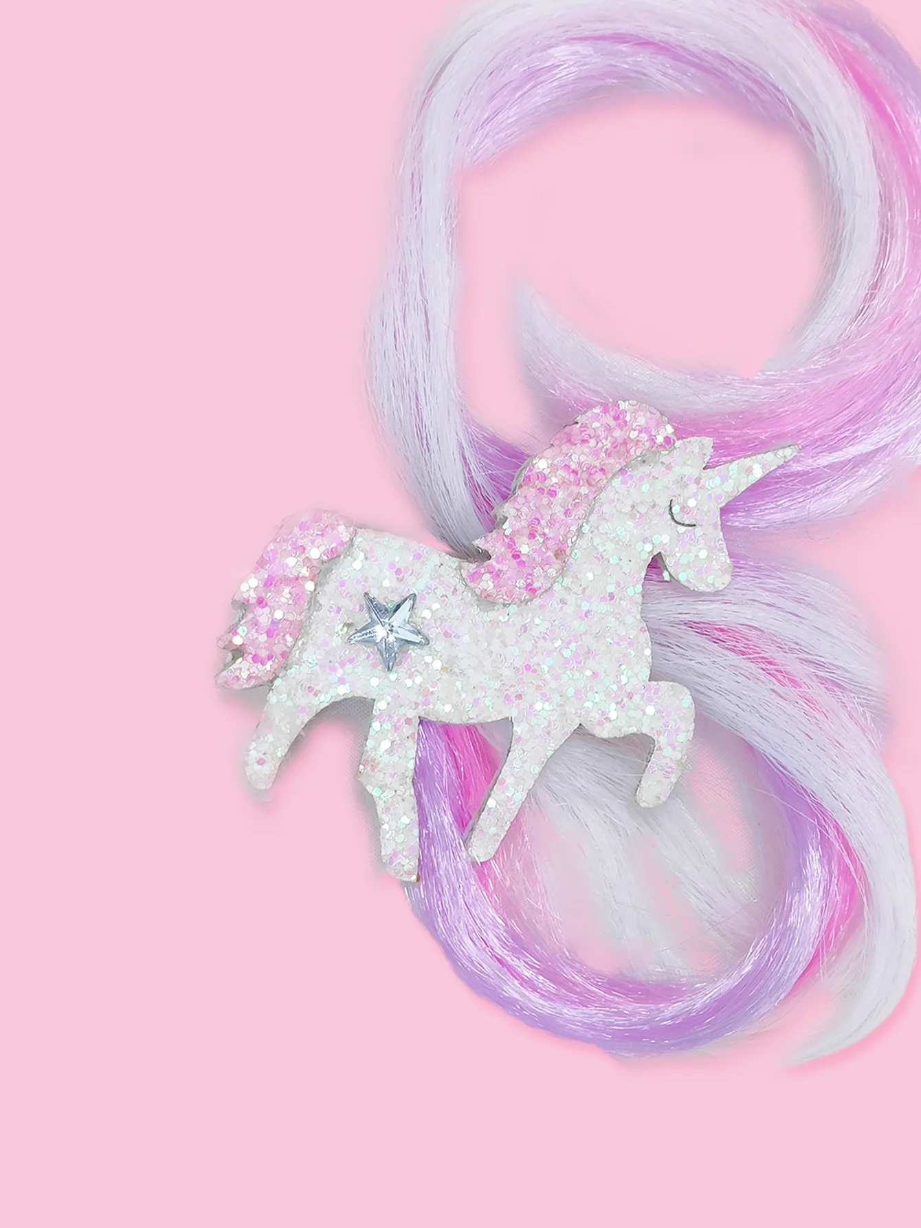 Synthetic Children's Wig Hair Accessories Cartoon Pink White Unicorn Cute Princess Pink White Purple Hair Braid Side Hair Clip