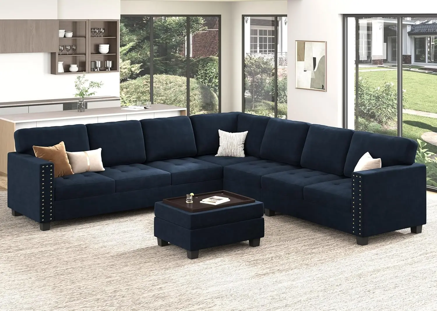 

HONBAY Modular Velvet Sectional Couch with Storage Ottoman, L Shaped Sectional Sofa with Reversible Chaise U Shaped Couch