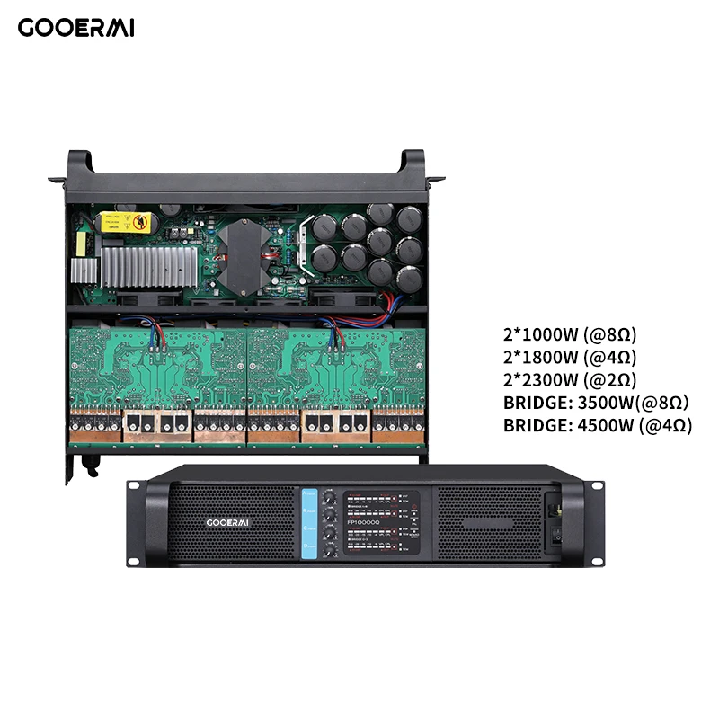 MIA-FP5000Q 2*23000W 2CH Amplificador de potência Classe D/H Fonte de alimentação de dois passos Ponte amplificador de potência de canal duplo: 4500W(@4Ω) 10000W