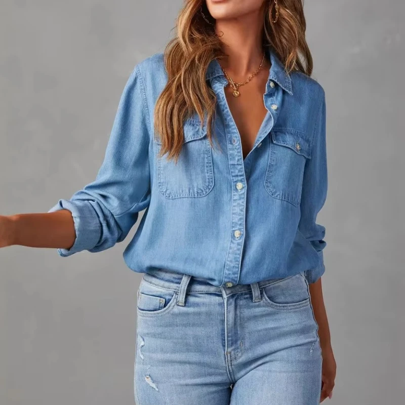 25 mode d'été col décontracté simple boutonnage femmes à manches longues