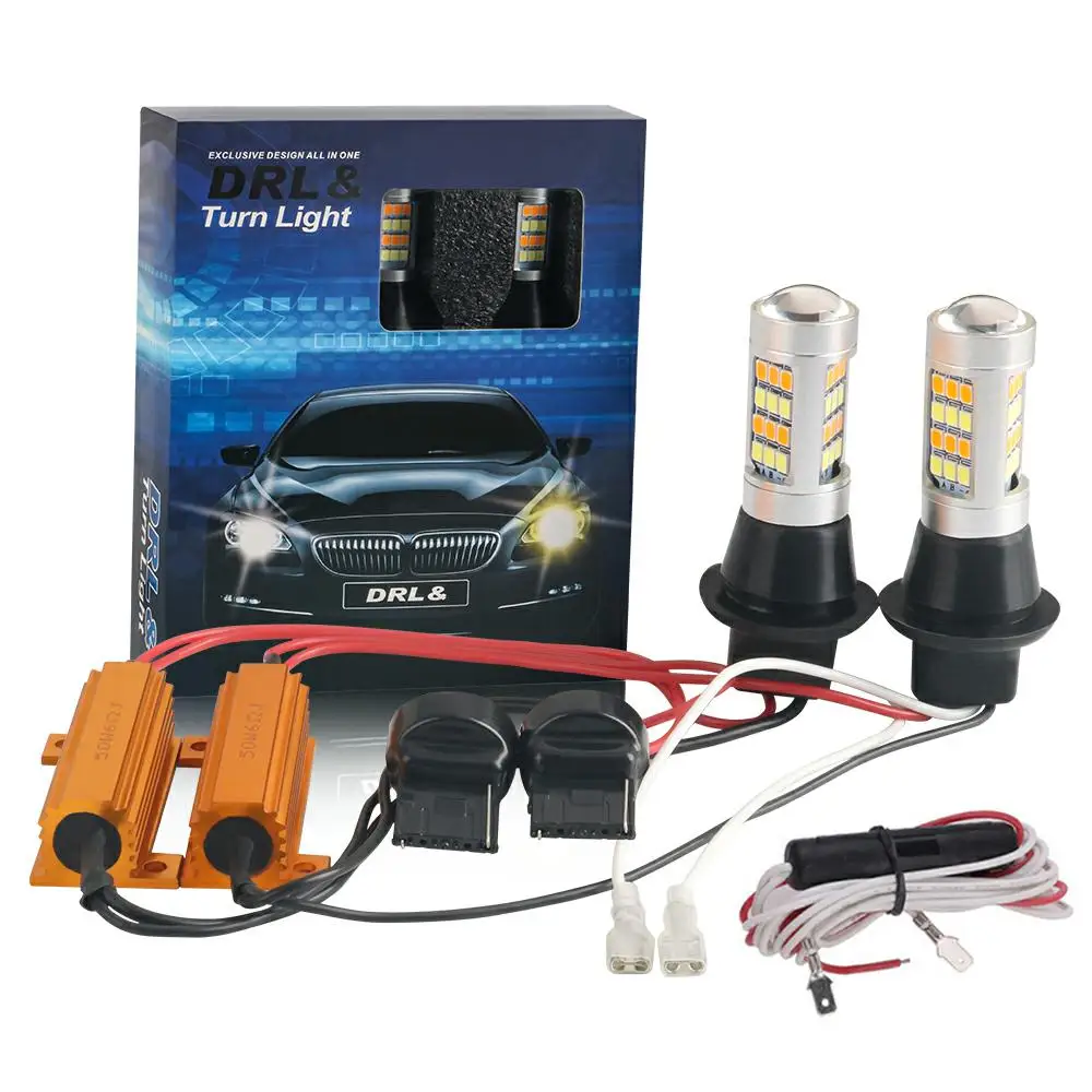 T20 W21W WY21W 7440 BA15S BAU15S 1156 Car LED 42LED 2835 DRL Auto Daytime Running Light Turn Signal Light Dual Mode White Yellow