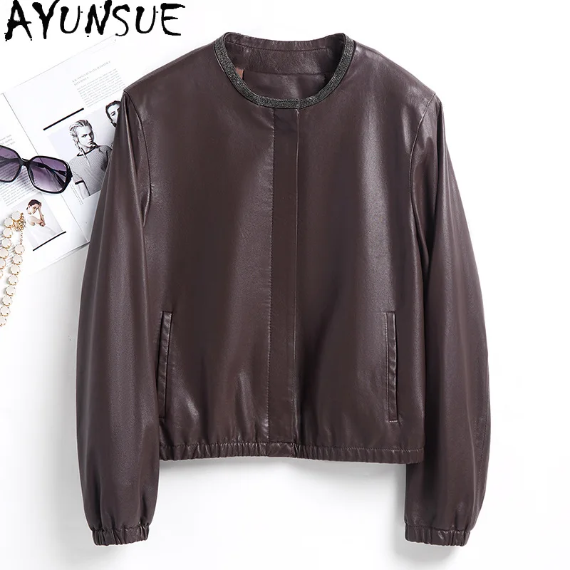 AYUNSUE Genuine Leather Jacket Women Real Sheepskin Womens Coat Spring Autumn Clothes 2025 Vegetable Tanning Jaqueta De Couro