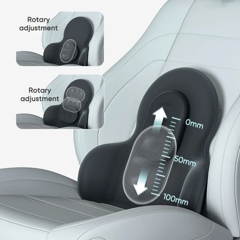 Adjustable Car Lumbar Support Pillow & Neck Headrest Pillow Set Ergonomic Spine Protection Back Cushion Vertical Rotatable Waist
