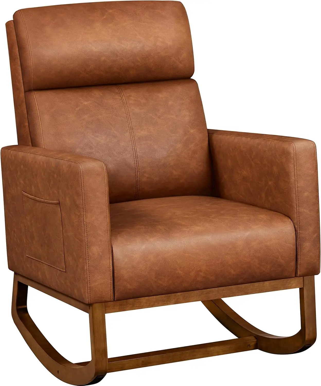 

Rocking Accent Chair, Nursery Glider Chair with High Back and Side Pocket, Accent Rocker Armchair with Wood Legs, Brown