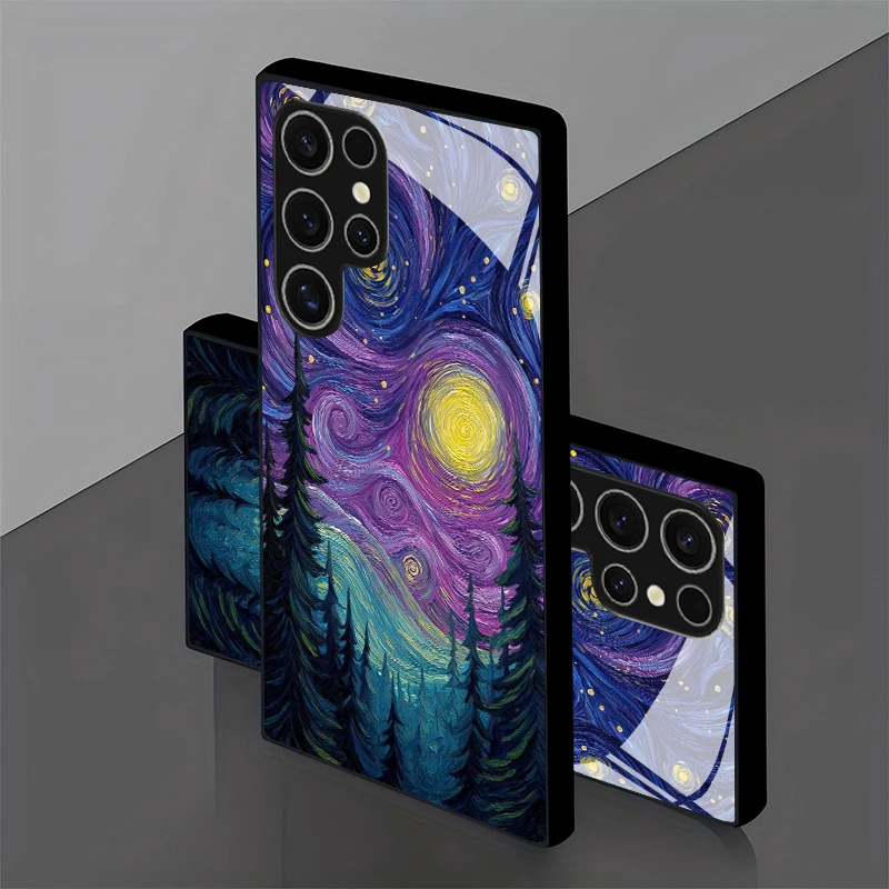 2D Night Sky Forest Pattern Mobile Phone Case for Samsung S26 S25 S24 S23 S22 S21 S20 A56 A36 A16 - Glass Protective Cover view 4